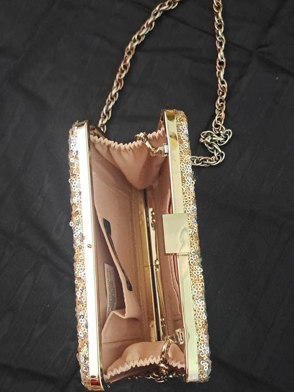 White House Black Market Sequin Chain Evening Clutch - Rose Gold